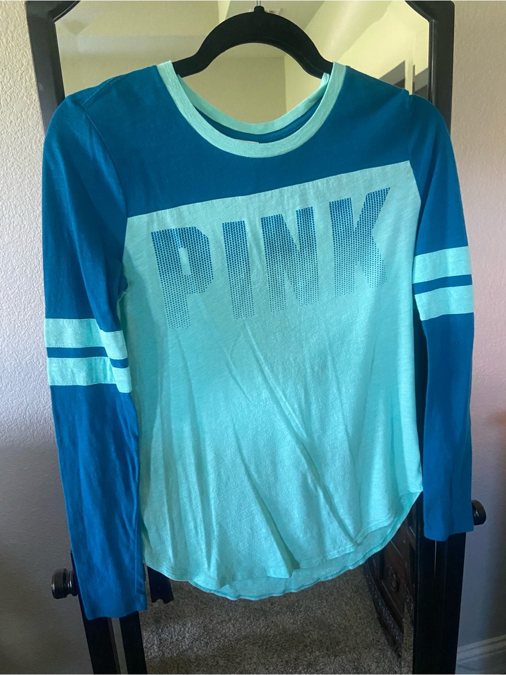 Victoria's Secret PINK Two-Tone Teal Long Sleeve Tee